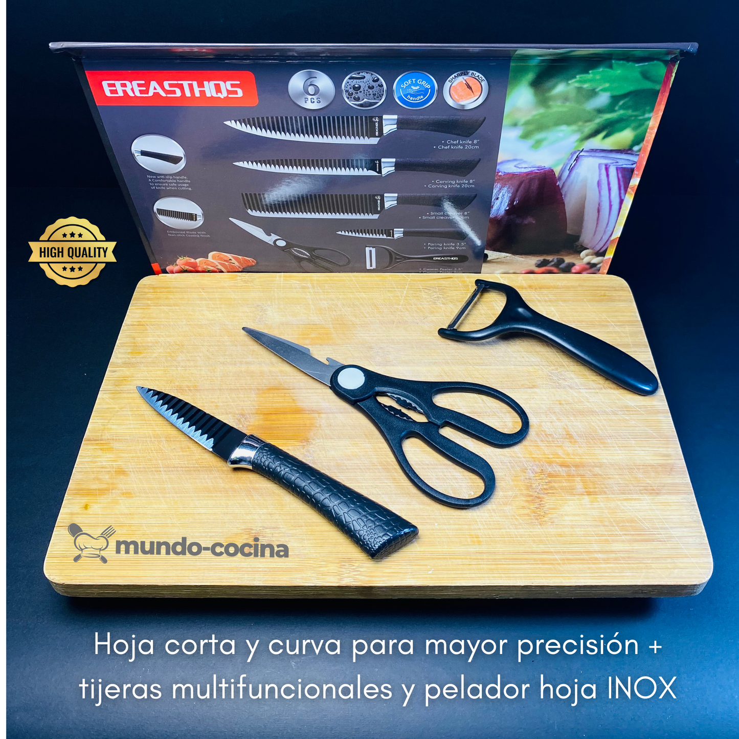 Set de Cuchillos de Cocina Premium - 6 Piezas Mango Antideslizante