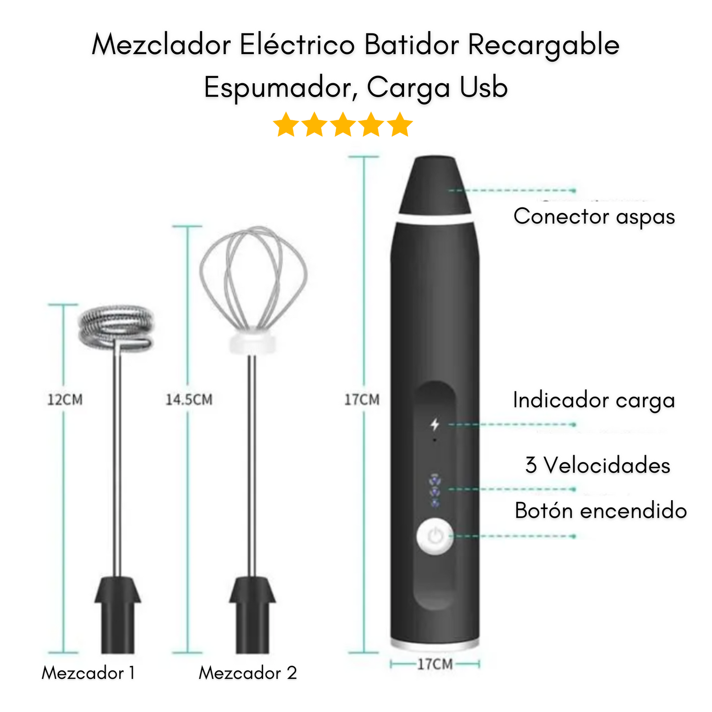 Batidor Eléctrico 2 en 1 - Recargable USB