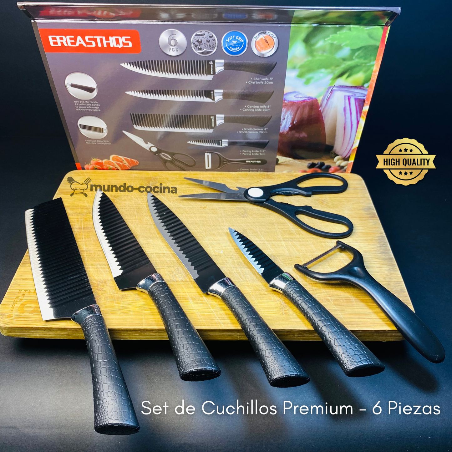 Set de Cuchillos de Cocina Premium - 6 Piezas Mango Antideslizante